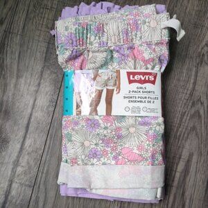 NWT Levi's Girl's Linen Cotton Blend 2 Pack Shorts Floral/Purple Size 16